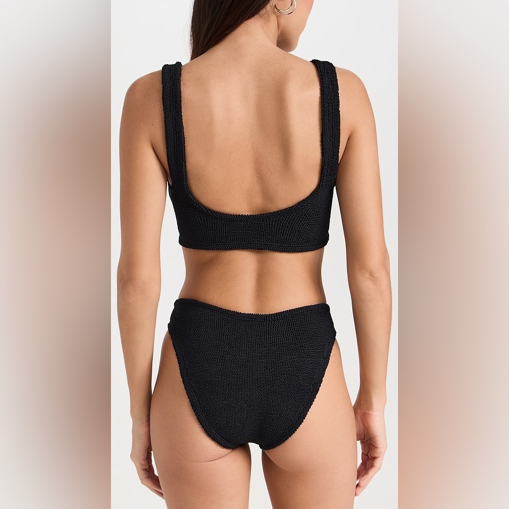 New Hunza G Bikini Set Bonnie Black Crinkle One Size Xandra Stretchy Swimwear - Picture 3 of 5